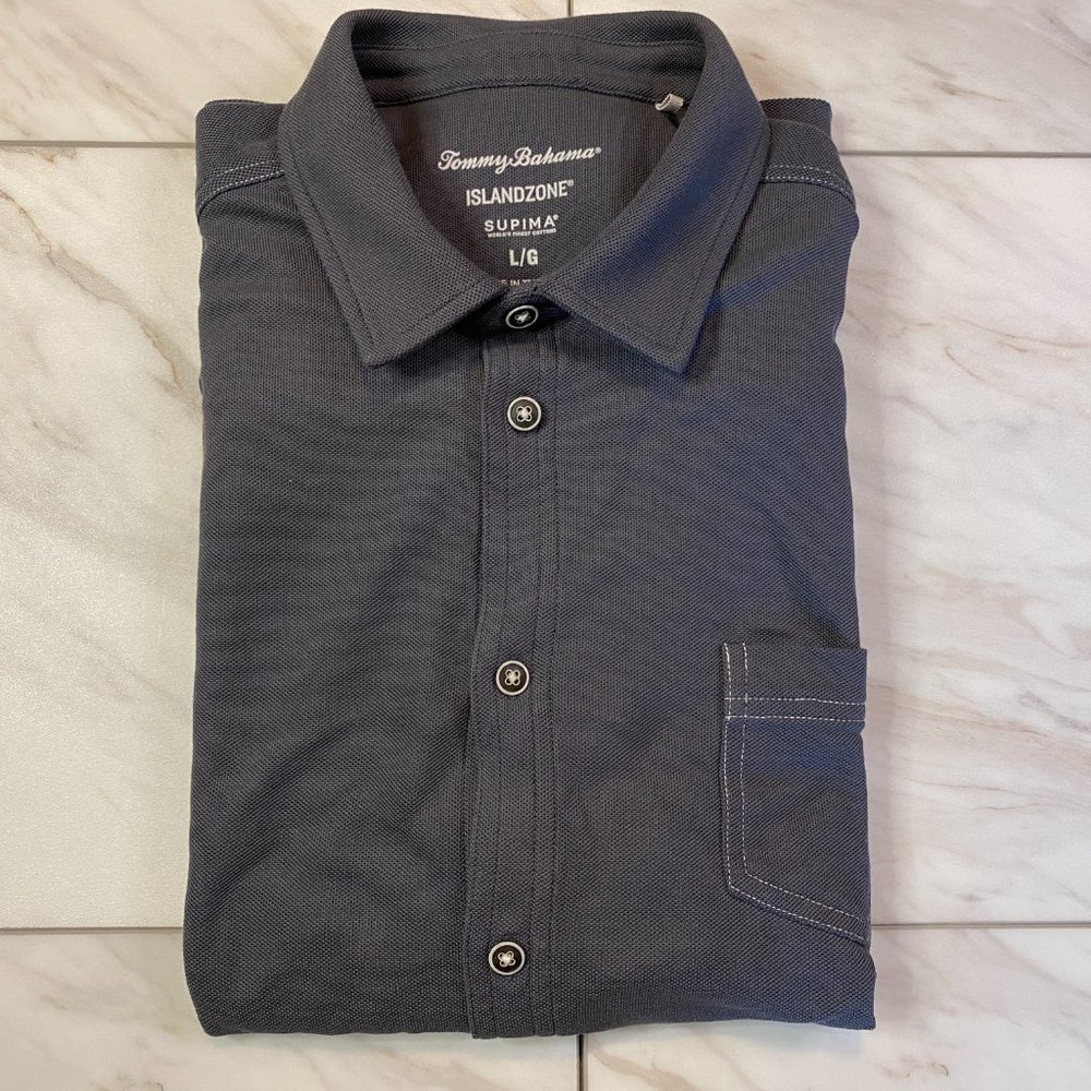 Tommy Bahama IslandZone Casual Button Down Supima Cotton Gray Large L